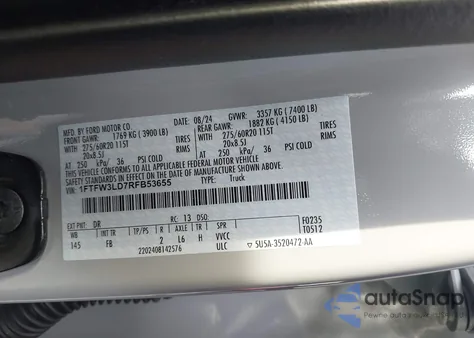 2024 Ford F-150 Xlt from USA, damaged, VIN 1FTFW3LD7RFB53655